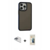 MARSİLYAN™- iPhone 13 Pro Max Kılıf Eksen Işık - Siyah 6D Mat Seramik Hayalet Nano Ekran Koruyucu + Pers Alüminyum Kamera Lens - SABE