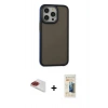MARSİLYAN™- iPhone 13 Pro Max Kılıf Eksen Işık - Siyah 6D Mat Seramik Hayalet Nano Ekran Koruyucu + Pers Alüminyum Kamera Lens - KI