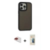 MARSİLYAN™- iPhone 13 Pro Max Kılıf Eksen Işık - Siyah 6D Mat Seramik Hayalet Nano Ekran Koruyucu + Pers Alüminyum Kamera Lens - KI