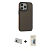 MARSİLYAN™- iPhone 13 Pro Max Kılıf Eksen Işık - Siyah 6D Mat Seramik Hayalet Nano Ekran Koruyucu + Rainbow Kamera Lens Koruma Cam - BZ