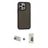 MARSİLYAN™- iPhone 13 Pro Max Kılıf Eksen Işık - Siyah 6D Mat Seramik Hayalet Nano Ekran Koruyucu + Rainbow Kamera Lens Koruma Cam - MR