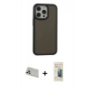 MARSİLYAN™- iPhone 13 Pro Max Kılıf Eksen Işık - Siyah 6D Mat Seramik Hayalet Nano Ekran Koruyucu + Rainbow Kamera Lens Koruma Cam - BZ
