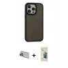 MARSİLYAN™- iPhone 13 Pro Max Kılıf Eksen Işık - Siyah 6D Mat Seramik Hayalet Nano Ekran Koruyucu + Rainbow Kamera Lens Koruma Cam - MR