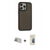 MARSİLYAN™- iPhone 13 Pro Max Kılıf Eksen Işık - Siyah 6D Mat Seramik Hayalet Nano Ekran Koruyucu + Rainbow Kamera Lens Koruma Cam - BZ