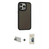 MARSİLYAN™- iPhone 13 Pro Max Kılıf Eksen Işık - Siyah 6D Mat Seramik Hayalet Nano Ekran Koruyucu + Rainbow Kamera Lens Koruma Cam - BZ