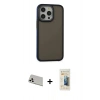 MARSİLYAN™- iPhone 13 Pro Max Kılıf Eksen Işık - Siyah 6D Mat Seramik Hayalet Nano Ekran Koruyucu + Rainbow Kamera Lens Koruma Cam - BZ