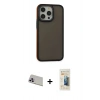 MARSİLYAN™- iPhone 13 Pro Max Kılıf Eksen Işık - Siyah 6D Mat Seramik Hayalet Nano Ekran Koruyucu + Rainbow Kamera Lens Koruma Cam - MR