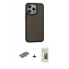 MARSİLYAN™- iPhone 13 Pro Max Kılıf Eksen Işık - Siyah 6D Mat Seramik Hayalet Nano Ekran Koruyucu + Renkli Kamera Lens Koruma Cam - TU