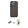 MARSİLYAN™- iPhone 13 Pro Max Kılıf Eksen Işık - Siyah 6D Mat Seramik Hayalet Nano Ekran Koruyucu + Renkli Kamera Lens Koruma Cam - TU