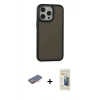 MARSİLYAN™- iPhone 13 Pro Max Kılıf Eksen Işık - Siyah 6D Mat Seramik Hayalet Nano Ekran Koruyucu + Renkli Kamera Lens Koruma Cam - TU