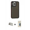 MARSİLYAN™- iPhone 13 Pro Max Kılıf Eksen Işık - Siyah 6D Mat Seramik Hayalet Nano Ekran Koruyucu + Rainbow Kamera Lens Koruma Cam - REGD