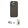 MARSİLYAN™- iPhone 13 Pro Max Kılıf Eksen Işık - Siyah 6D Mat Seramik Hayalet Nano Ekran Koruyucu + Rainbow Kamera Lens Koruma Cam - REGD