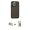 MARSİLYAN™- iPhone 13 Pro Max Kılıf Eksen Işık - Siyah 6D Mat Seramik Hayalet Nano Ekran Koruyucu + Rainbow Kamera Lens Koruma Cam - REGD