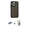 MARSİLYAN™- iPhone 13 Pro Max Kılıf Eksen Işık - Siyah 6D Mat Seramik Hayalet Nano Ekran Koruyucu + Renkli Kamera Lens Koruma Cam - SI