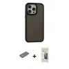 MARSİLYAN™- iPhone 13 Pro Max Kılıf Eksen Işık - Siyah 6D Mat Seramik Hayalet Nano Ekran Koruyucu + Renkli Kamera Lens Koruma Cam - SI
