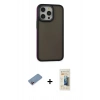 MARSİLYAN™- iPhone 13 Pro Max Kılıf Eksen Işık - Siyah 6D Mat Seramik Hayalet Nano Ekran Koruyucu + Shine Kamera Lens Koruma Cam - PE