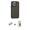 MARSİLYAN™- iPhone 13 Pro Max Kılıf Eksen Işık - Siyah 6D Mat Seramik Hayalet Nano Ekran Koruyucu + Shine Kamera Lens Koruma Cam - MI