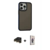 MARSİLYAN™- iPhone 13 Pro Max Kılıf Eksen Işık - Siyah Bilvis 3D Cam Ekran Koruyucu + Raze Metal Kamera Lens - GD