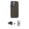 MARSİLYAN™- iPhone 13 Pro Max Kılıf Eksen Işık - Siyah Bilvis 3D Cam Ekran Koruyucu + Raze Metal Kamera Lens - GD