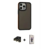 MARSİLYAN™- iPhone 13 Pro Max Kılıf Eksen Işık - Siyah Bilvis 3D Cam Ekran Koruyucu + Raze Metal Kamera Lens - GD