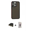 MARSİLYAN™- iPhone 13 Pro Max Kılıf Eksen Işık - Siyah Bilvis 3D Cam Ekran Koruyucu + Raze Metal Kamera Lens - GD
