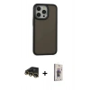 MARSİLYAN™- iPhone 13 Pro Max Kılıf Eksen Işık - Siyah Bilvis 3D Cam Ekran Koruyucu + Raze Metal Kamera Lens - GD