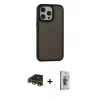 MARSİLYAN™- iPhone 13 Pro Max Kılıf Eksen Işık - Siyah Bilvis 3D Cam Ekran Koruyucu + Raze Metal Kamera Lens - GD