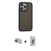 MARSİLYAN™- iPhone 13 Pro Max Kılıf Eksen Işık - Siyah Bilvis 3D Cam Ekran Koruyucu + Rainbow Kamera Lens Koruma Cam - MI