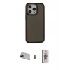 MARSİLYAN™- iPhone 13 Pro Max Kılıf Eksen Işık - Siyah Bilvis 3D Cam Ekran Koruyucu + Rainbow Kamera Lens Koruma Cam - MI