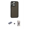 MARSİLYAN™- iPhone 13 Pro Max Kılıf Eksen Işık - Siyah Bilvis 3D Cam Ekran Koruyucu + Renkli Kamera Lens Koruma Cam - MI