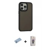 MARSİLYAN™- iPhone 13 Pro Max Kılıf Eksen Işık - Siyah Bilvis 3D Cam Ekran Koruyucu + Shine Kamera Lens Koruma Cam - MI