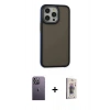 MARSİLYAN™- iPhone 13 Pro Max Kılıf Eksen Işık - Siyah Bilvis 3D Cam Ekran Koruyucu + Neon Fosforlu Kamera Lens - BZ