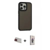 MARSİLYAN™- iPhone 13 Pro Max Kılıf Eksen Işık - Siyah Bilvis 3D Cam Ekran Koruyucu + Rainbow Kamera Lens Koruma Cam - KI