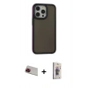MARSİLYAN™- iPhone 13 Pro Max Kılıf Eksen Işık - Siyah Bilvis 3D Cam Ekran Koruyucu + Rainbow Kamera Lens Koruma Cam - KI