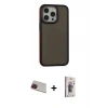 MARSİLYAN™- iPhone 13 Pro Max Kılıf Eksen Işık - Siyah Bilvis 3D Cam Ekran Koruyucu + Rainbow Kamera Lens Koruma Cam - KI