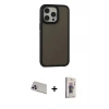 MARSİLYAN™- iPhone 13 Pro Max Kılıf Eksen Işık - Siyah Bilvis 3D Cam Ekran Koruyucu + Rainbow Kamera Lens Koruma Cam - MR