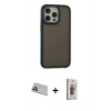 MARSİLYAN™- iPhone 13 Pro Max Kılıf Eksen Işık - Siyah Bilvis 3D Cam Ekran Koruyucu + Rainbow Kamera Lens Koruma Cam - MR