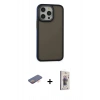 MARSİLYAN™- iPhone 13 Pro Max Kılıf Eksen Işık - Siyah Bilvis 3D Cam Ekran Koruyucu + Renkli Kamera Lens Koruma Cam - TU