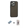 MARSİLYAN™- iPhone 13 Pro Max Kılıf Eksen Işık - Siyah Bilvis 3D Cam Ekran Koruyucu + Shine Kamera Lens Koruma Cam - GI