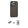 MARSİLYAN™- iPhone 13 Pro Max Kılıf Eksen Işık - Siyah Bilvis 3D Cam Ekran Koruyucu + Renkli Kamera Lens Koruma Cam - YL