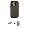 MARSİLYAN™- iPhone 13 Pro Max Kılıf Eksen Işık - Siyah Bilvis 3D Cam Ekran Koruyucu + Renkli Kamera Lens Koruma Cam - YL