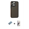 MARSİLYAN™- iPhone 13 Pro Max Kılıf Eksen Işık - Siyah Bilvis 3D Mat Cam Ekran Koruyucu + Gökkuşağı Shine Kamera Lens Koruma Cam