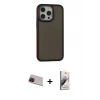 MARSİLYAN™- iPhone 13 Pro Max Kılıf Eksen Işık - Siyah Bilvis 3D Mat Cam Ekran Koruyucu + Rainbow Kamera Lens Koruma Cam - KI