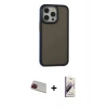 MARSİLYAN™- iPhone 13 Pro Max Kılıf Eksen Işık - Siyah Bilvis 3D Mat Cam Ekran Koruyucu + Rainbow Kamera Lens Koruma Cam - KI