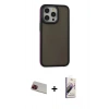 MARSİLYAN™- iPhone 13 Pro Max Kılıf Eksen Işık - Siyah Bilvis 3D Mat Cam Ekran Koruyucu + Rainbow Kamera Lens Koruma Cam - KI