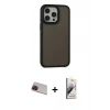 MARSİLYAN™- iPhone 13 Pro Max Kılıf Eksen Işık - Siyah Bilvis 3D Mat Cam Ekran Koruyucu + Rainbow Kamera Lens Koruma Cam - KI
