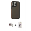 MARSİLYAN™- iPhone 13 Pro Max Kılıf Eksen Işık - Siyah Bilvis 3D Mat Cam Ekran Koruyucu + Rainbow Kamera Lens Koruma Cam - KI
