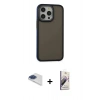 MARSİLYAN™- iPhone 13 Pro Max Kılıf Eksen Işık - Siyah Bilvis 3D Mat Cam Ekran Koruyucu + Pers Alüminyum Kamera Lens - LT