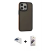 MARSİLYAN™- iPhone 13 Pro Max Kılıf Eksen Işık - Siyah Bilvis 3D Mat Cam Ekran Koruyucu + Pers Alüminyum Kamera Lens - LT