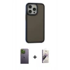 MARSİLYAN™- iPhone 13 Pro Max Kılıf Eksen Işık - Siyah Bilvis 3D Mat Cam Ekran Koruyucu + Neon Fosforlu Kamera Lens - YL